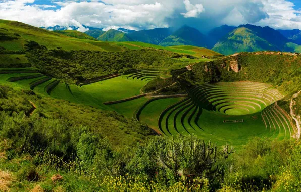 Горы, развалины, Перу, Мараш, Moray Inca