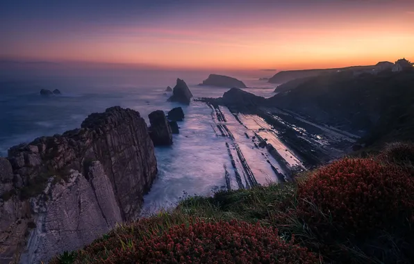 Картинка море, закат, скалы, берег