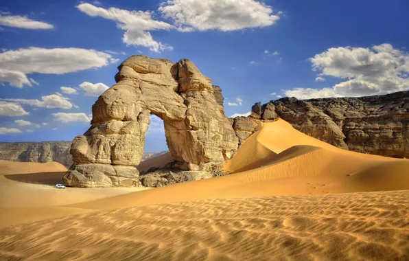 Скалы, пустыня, арка, пески