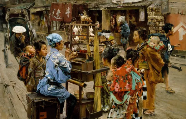 Картинка люди, улица, япония, картина, Роберт Фредерик Блум, Амея