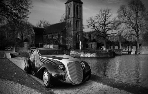 Деревья, мост, пруд, концепт, церковь, храм, Rolls-Royce Jonckheere Aerodynamic Coupe II, Угур Сахин