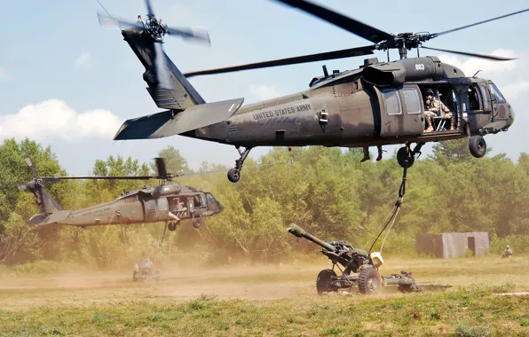 Нью-Йорк, группа, учения, UH-60 Black Hawk, вертолёты, гаубица, десантно-штурмовая, Форт Драм