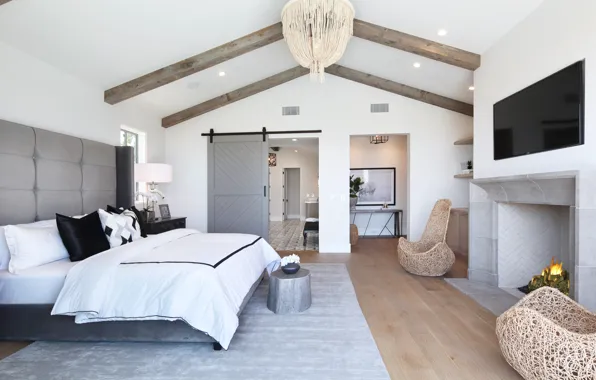 Дизайн, комната, кровать, камин, особняк, Design, Interior, Bedroom