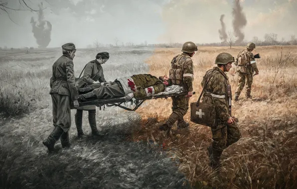 Поле, Солдаты, СССР, Россия, Арт, Украина, Великая Отечественная война, Conflict