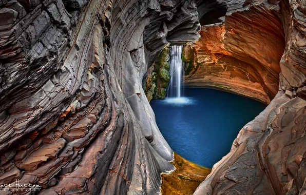 Скалы, водопад, поток, грот, Западная Австралия