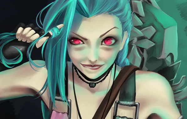 Картинка lol, League of Legends, Jinx, blue hair, the Loose Cannon