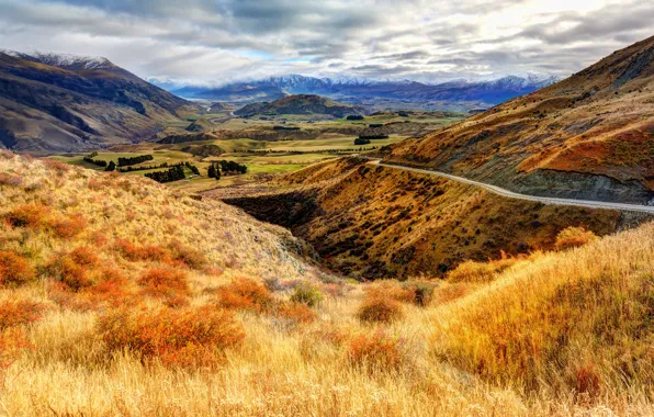 Картинка поле, осень, горы, холмы