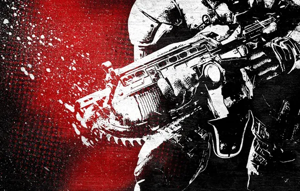 Marcus Fenix, Gears Of War, assault rifle with chainsaw chain