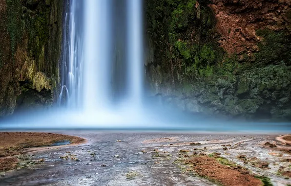 Вода, природа, скала, водопад