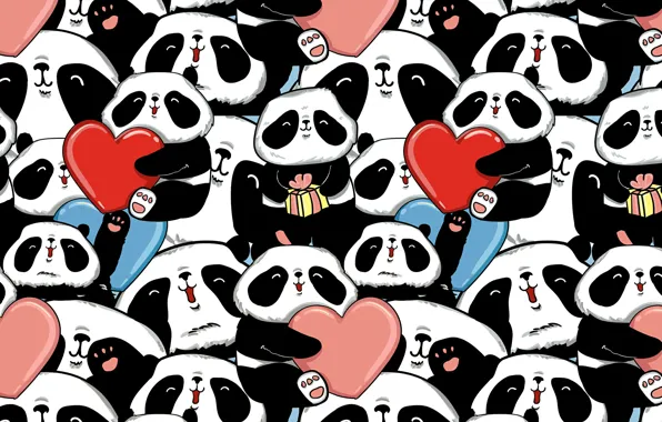 Картинка сердечки, мишки, панды