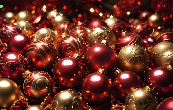 Картинка шары, Рождество, Новый год, red, golden, new year, Christmas, balls