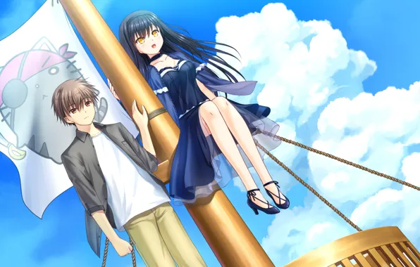 Небо, девушка, мачта, парень, двое, Summer Pockets