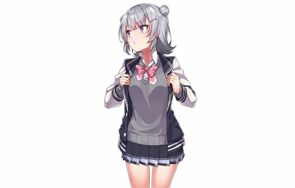 Girl, blouse, school uniform, anime, beautiful, short hair, pretty, attractive