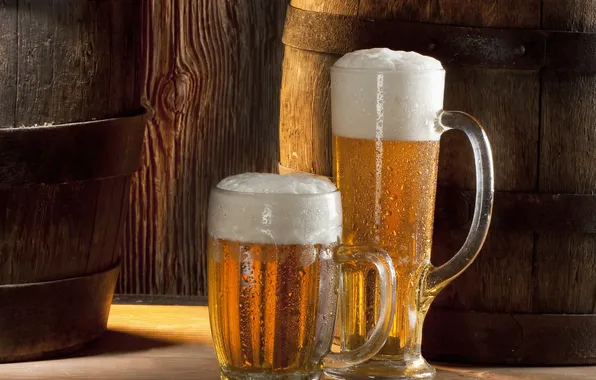 Картинка пена, пиво, стаканы, напиток, бочки, холодное пиво