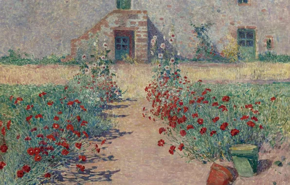 Пейзаж, цветы, картина, Ferdinand du Puigaudeau, Фердинанд дю Пюигадо, Carnations Alley at Kervaudu