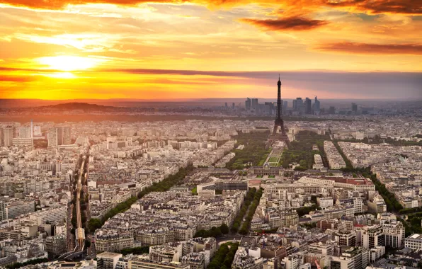 Небо, облака, закат, город, эйфелева башня, париж, франция, paris