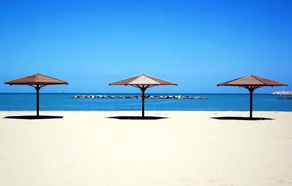 Картинка песок, море, пляж, зонтик