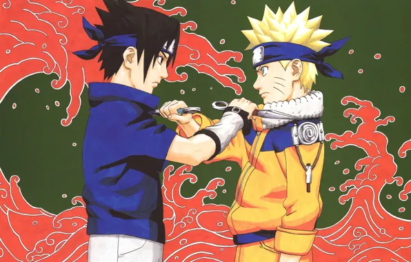 Противостояние, Наруто, Naruto, Саске Учиха, Узумаки Наруто, кунаи