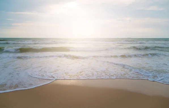 Песок, море, волны, пляж, лето, небо, берег, summer