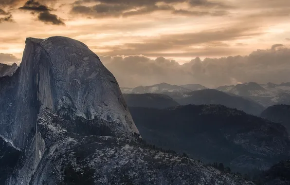 Пейзаж, горы, природа, Grand, California, Yosemite Valley, Sunrise, Glacier Point