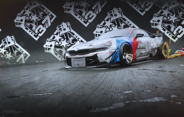 Картинка car, BMW, graffiti, art, asphalt