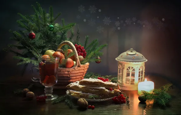 Картинка зима, счастье, чай, елка, новый год, рождество, свеча, натюрморт