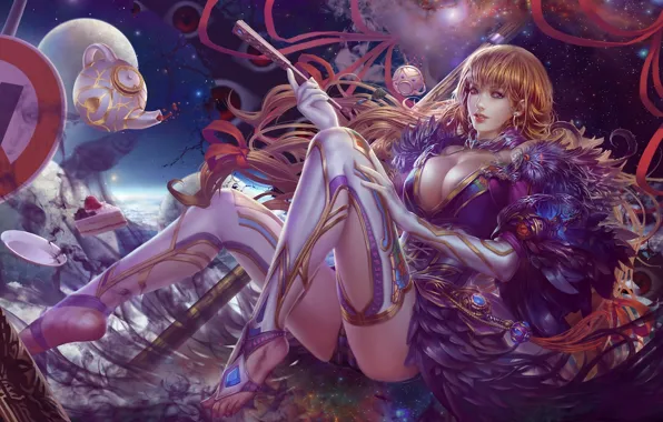 Девушка, знак, сюрреализм, чайник, стрелка, веер, touhou, yakumo yukari
