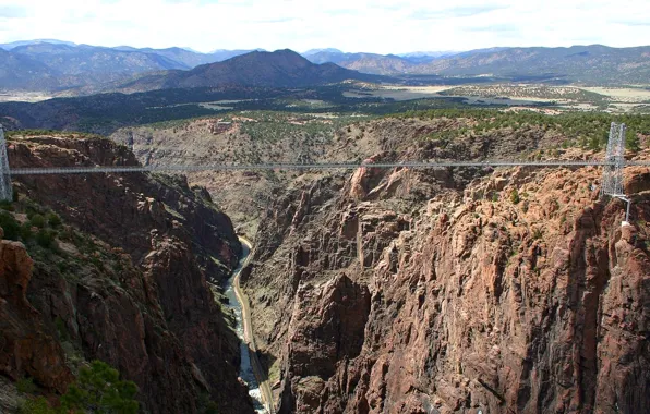 Картинка небо, горы, мост, река, каньон, ущелье