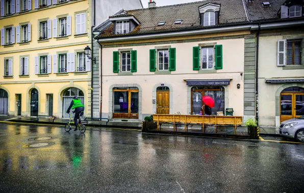 Картинка дождь, улица, здания, дома, Швейцария, rain, Switzerland, street