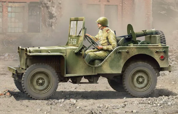 Картинка СССР, повышенной проходимости, American Bantam, американский армейский автомобиль, пулемёт максим, BRC 40