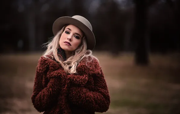 Картинка взгляд, девушка, лицо, фон, шляпа