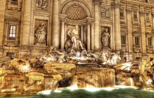 Картинка город, стиль, Рим, Италия, архитектура, Italy, Rome, Trevi Fountain