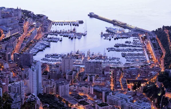 Картинка city, дома, яхты, порт, Monaco, night, Монако, Monte Carlo