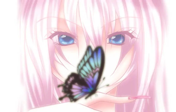 Взгляд, свет, бабочка, минимализм, Vocaloid, Megurine Luka