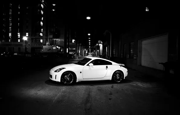Картинка ночь, city, город, огни, фото, улица, Nissan 350z, cars