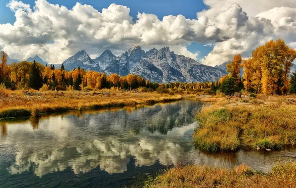 Картинка осень, горы, река