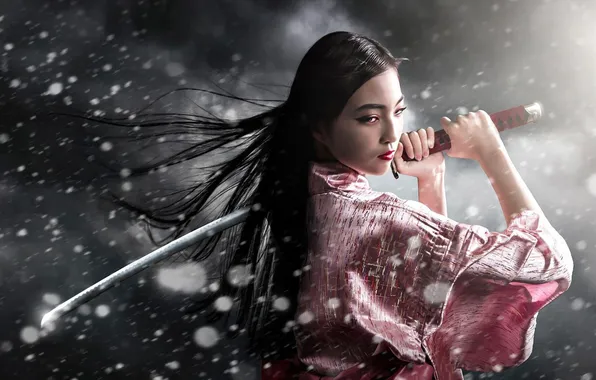 Картинка girl, sword, art, asian, japanese, kimono