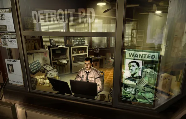 Картинка детройт, полицейский, Revolution, Deus Ex: Human, полицейский участок