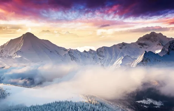 Картинка sky, landscape, mountains, snow