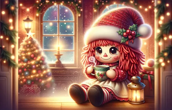 Свет, уют, стиль, комната, игрушка, вечер, кукла, Рождество
