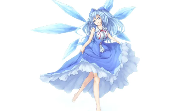 Девушка, игры, аниме, арт, белый фон, touhou, cirno, chirno