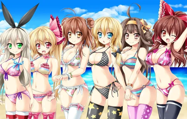 Kawaii, girl, pantsu, bra, beach, panties, sky, boobs