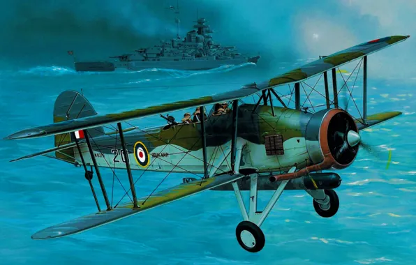 Картинка Fairey Swordfish, aviation, ww2, painting, airplane, war, art