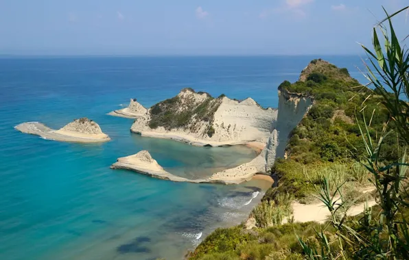 Море, берег, rock, beach, Корфу, Corfu