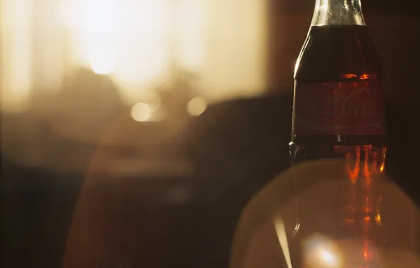 Бутылка, напиток, блик, coca-cola