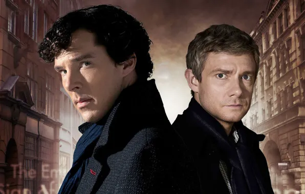 Город, друзья, Мартин Фриман, Бенедикт Камбербэтч, Sherlock, Sherlock BBC, Sherlock Holmes, Джон Ватсон