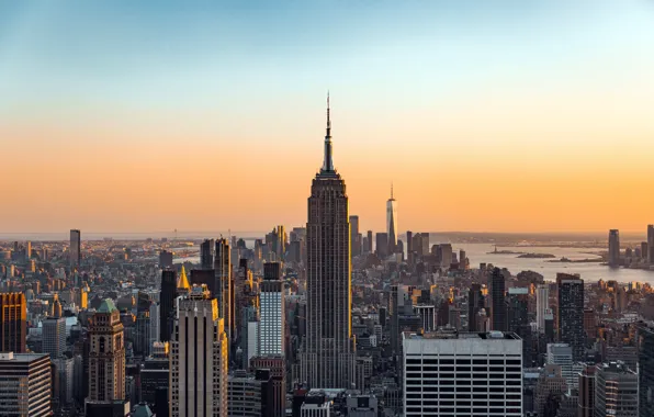 Небоскреб, Нью-Йорк, Горизонт, USA, США, New York, Skyline, Empire State Building