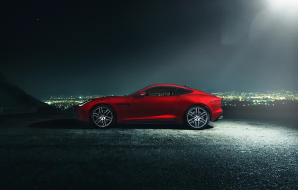 Картинка Jaguar, Dark, City, Red, Car, Coupe, Side, F-Type R