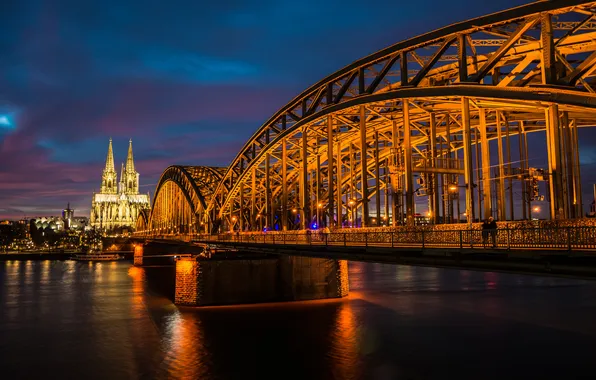 Картинка мост, река, вечер, Германия, Germany, Кёльн, Köln