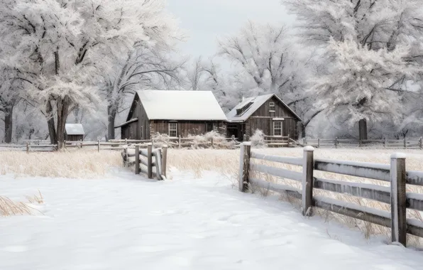 Картинка зима, снег, деревня, домик, house, хижина, winter, snow